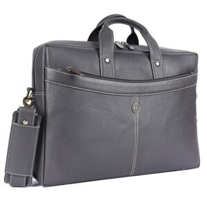 HAMMONDS FLYCATCHER Genuine Leather Office Bag for Men, 15.6 Inch Professional Grey Laptop Bag for Men, Adjustable Strap & Multi Compartments, 1 Year Warranty - Office, Travel, Daily Use