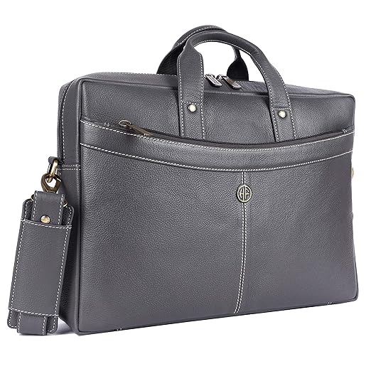 HAMMONDS FLYCATCHER Genuine Leather Office Bag for Men, 15.6 Inch Professional Grey Laptop Bag for Men, Adjustable Strap & Multi Compartments, 1 Year Warranty - Office, Travel, Daily Use