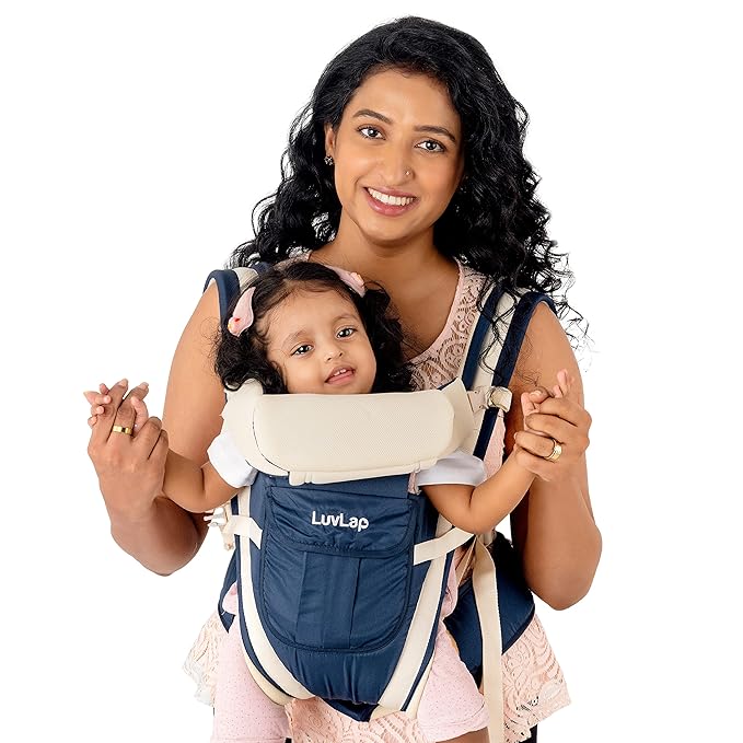 LuvLap Elegant Baby Carrier with 4 Carry Positions, Baby Carrier for 4 to 24 Months Baby, Adjustable New-Born to Toddler Carrier with Cushioned Leg Support, Max Weight Up to 15 Kgs (Navy Blue)