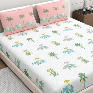 Home Ecstasy 100% Cotton Double Bedsheet with 2 Pillow Covers - (Size 87 x 94 inches, 140 TC, Colour - Pink: Lemonade Pink)