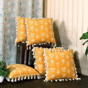 ishro home Premium Cushion Cover Set of 5 | Cushion Cover 16 inch x 16 inch – Soft European Standard Fabric, Frill Design, Machine Washable | (5, Tulip Mustard, 16x16 Inch)