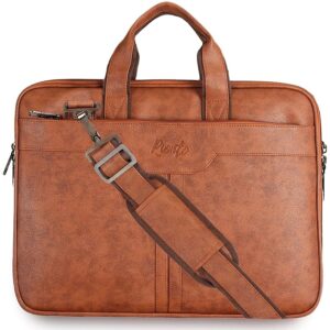 Prime Laptop Bags for Men Office Use | Upto 15.6 inch | PU Leather | Expandable Bottom with Mobile & Pen Compartment | Multiple Organisers | Professional Side Bag for Man & Women - Light Tan