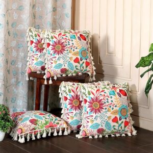 ishro home Premium Cushion Cover Set of 5 | Cushion Cover 16 inch x 16 inch – Soft European Standard Fabric, Frill Design, Machine Washable | (5, Sun Garden, 16x16 Inch)