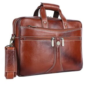 HAMMONDS FLYCATCHER Genuine Leather Laptop Bag for Men for 15.6 Inch Laptop - Office Bag for Men for Office, Travel, Daily Use, Adjustable Strap - Water-Resistant - 1 Year Warranty - Tan