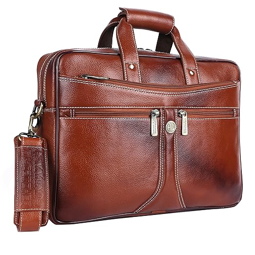 HAMMONDS FLYCATCHER Genuine Leather Laptop Bag for Men for 15.6 Inch Laptop - Office Bag for Men for Office, Travel, Daily Use, Adjustable Strap - Water-Resistant - 1 Year Warranty - Tan
