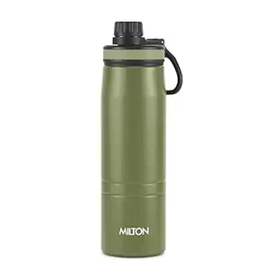 Milton Sparkle 600 Thermosteel Water Bottle with Easy Sip Cap and Handle, 620 ml, Vacuum Insulated Stainless Steel, Hot and Cold, On The Go Bottle for Office College, Military Green