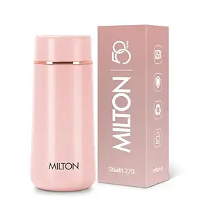 Milton Starlit 270 Thermosteel Compact ISI Certified Water Bottle, Vacuum Insulated Hot and Cold I SS304 Stainless Steel, Leak Proof I 260 ml, Pink