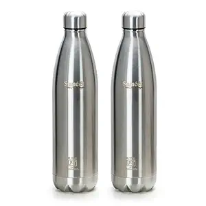 Sumeet Thermo1000 Stainless Steel 24 Hours Hot & Cold ISI Certified Double Walled Leak Proof Vacuum Flask/Water Bottle for Office/School/College/Gym/Picnic/Home/Trekking- 1000ml, Silver,2PC