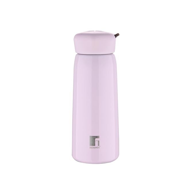 Bergner Walking 400 ml Thermo Steel Bottle/Flask, Hot/Cold, Vacuum Insulated, For Water/Coffee/Tea/Soup/Juice, Use in Office/Commute/Sports/Travel, Wide Mouth Insulated Lid, Pink/Shampoo, Rust/Leak Proof