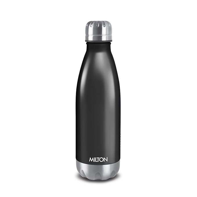 Milton Duo DLX 350 Thermosteel Water Bottle 350 ml, 24 Hr Hot and Cold I Leak Proof Lid, ISI Certified I Vacuum Insulated I for Office, Gym, School I Matt Black