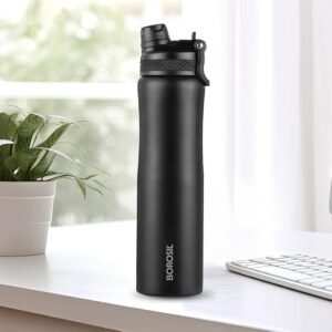 Borosil 800ml Duo Sport Stainless Steel Water Bottle | ISI Certified Made in India | 18 Hrs Cold & 14 Hrs Hot | Double Wall Vacuum Insulated Flask | for Office, School, Gym & Travel | 1 Year Warranty