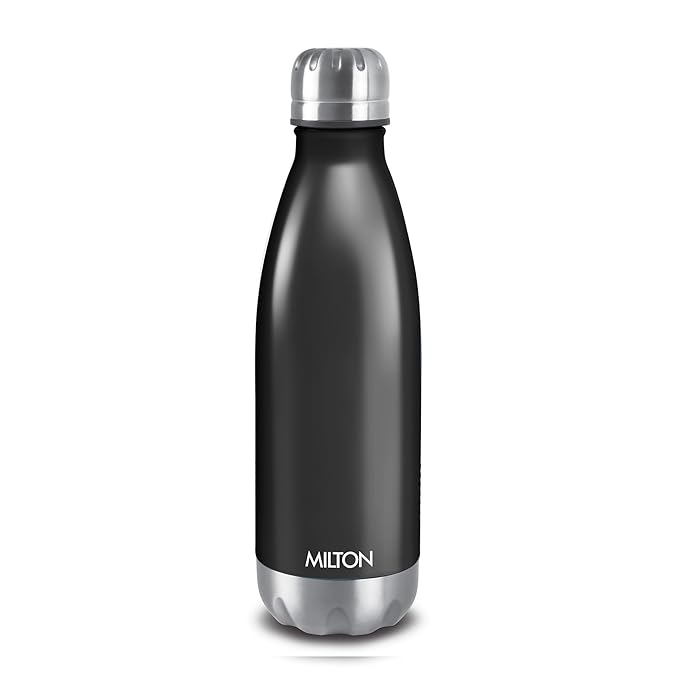 Milton Duo DLX 500 Thermosteel Water Bottle 500 ml, 24 Hr Hot and Cold I Leak Proof Lid, ISI Certified I Vacuum Insulated I for Office, Gym, School I Matt Black
