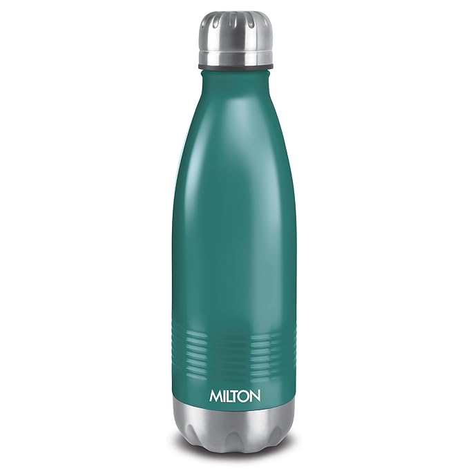 Milton Duo DLX 1000 Thermosteel Bottle, 1000 ml Water Bottles, 24 Hours Hot and Cold, Easy to Carry, Easy Grip, Rust Proof, Tea, Coffee, Office, Travel Bottle, Matt Green