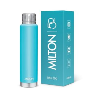 Milton Elfin 500 Thermosteel Water Bottle 500 ml, 24 Hr Hot and Cold I Leak Proof Lid, ISI Certified I Vacuum Insulated I for Office, Gym, School I Light Blue