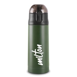 Milton New Crown 600 Thermosteel Water Bottle 500 ml with One Touch Safety Lock, 24 Hours Hot and Cold, Leak Proof Lid, ISI Certified I Vacuum Insulated I for Office, Gym, School I Green