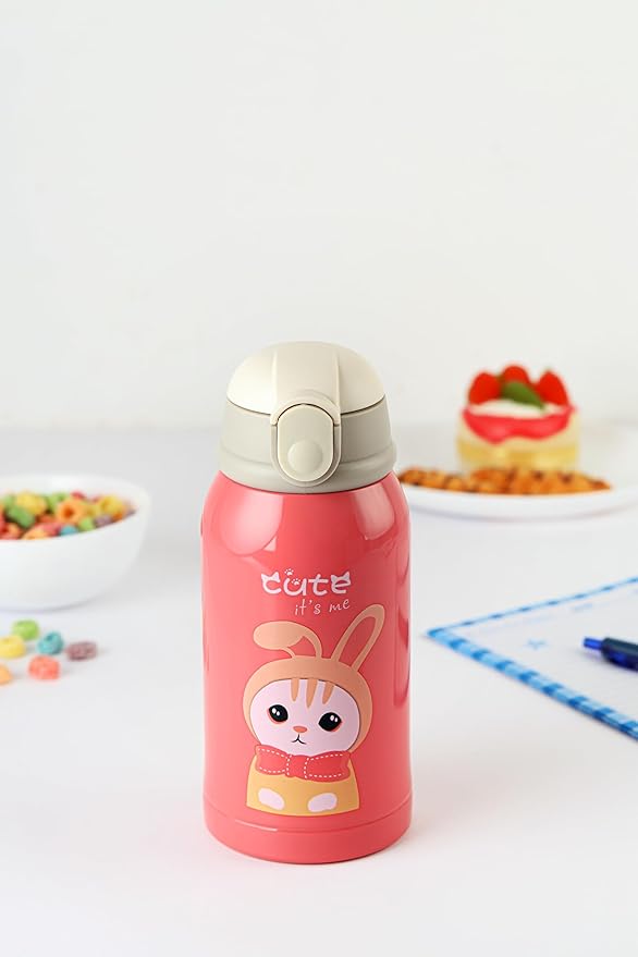 Cello Popup Kids Flask | Stainless Steel Keeps Drinks Cool or hot for an Extra Long time | Double Walled Vacuum Insulated Technology | Leak Proof lid | 500ml, Peach