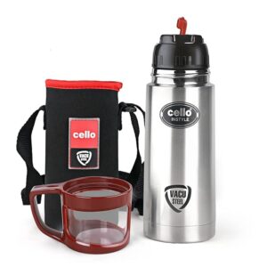 Cello Instyle Thermosteel Water Bottle with Jacket 500ml, Red | ISI Certified | 24 Hours Hot or Cold | Double Walled Vacuum Insulated Flip Lid Flask | Ideal for Water, Tea, Coffee & Cold Beverages