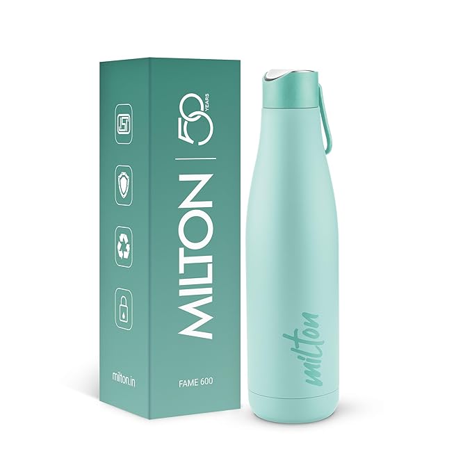 Milton Fame 600 ISI Certified Thermosteel Water Bottle 500 ml | Double Wall Vacuum Insulated Flask | 24 Hr Hot & Cold | Leakproof Lid | Ideal for Home, Office, Gym, Travel - Aqua Green