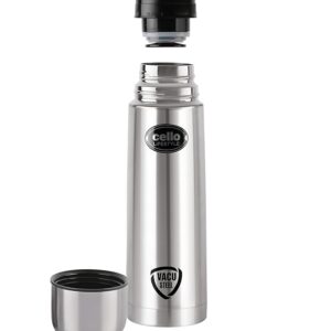 Cello Lifestyle Thermosteel Water Bottle, 500ml, Silver | 24 Hours Hot and Cold | Flask for Tea Coffee | Leak Proof & Push-Down Lid | Ideal for Office, Gym, Home, Kitchen, Trekking, Travel