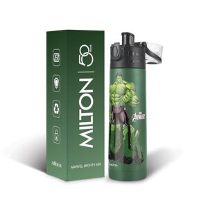 Milton Marvel Mighty 600 Thermosteel ISI Certified Water Bottle, 500 ml Stainless Steel, 24 Hr Hot and Cold, Leak Proof, Vacuum Insulation, for Office, School, Gym, Green Hulk