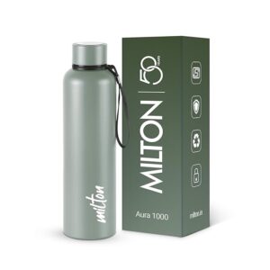 Milton Aura 1000 Thermosteel Bottle, 1 Litre, Grey| 24 Hours Hot and Cold | Easy to Carry | Rust & Leak Proof | Tea | Coffee | Office| Gym | Home | Kitchen | Hiking | Trekking | Travel Bottle