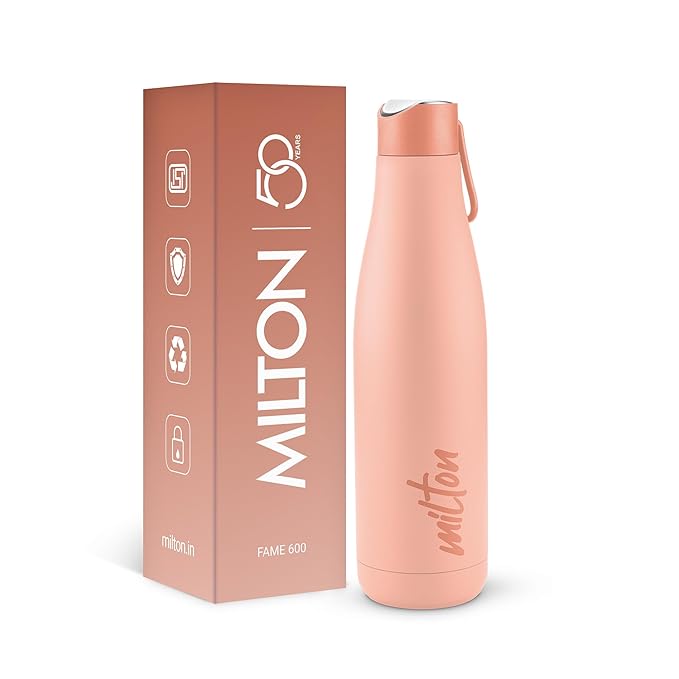 Milton Fame 600 Thermosteel Water Bottle 500 ml, 24 Hr Hot and Cold I Leak Proof Lid, ISI Certified I Vacuum Insulated I for Office, Gym, School I Peach