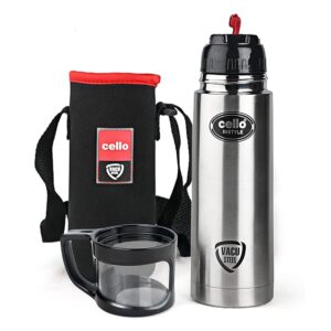 Cello Instyle Thermosteel Water Bottle with Jacket 500ml, Silver | ISI Certified | 24 Hours Hot or Cold | Double Walled Vacuum Insulated Flip Lid Flask | Ideal for Water, Tea, Coffee & Cold Beverages