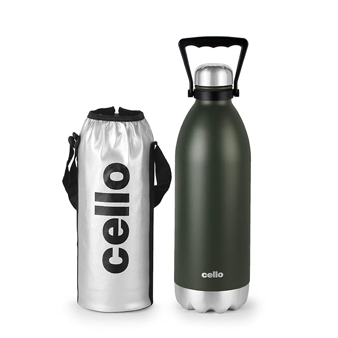 Cello Swift Thermosteel Water Bottle, 2200ml, Green | 24 Hours Hot & Cold | Scratch Resistant (DTP Coating) | Rust & Leak Proof | Ideal for Office, Gym, Home, Kitchen, Hiking, Trekking, Travel Bottle