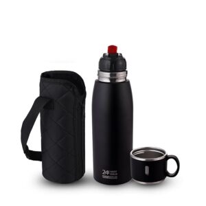 CELLO Duro Cup Style Thermosteel Flask, 500ml, Black | 24 Hours Hot & Cold Bottle | Dual Purpose Cup & Cap| Flask for tea coffee | Ideal For Office, Gym, Home, Kitchen, Hiking, Trekking, Travel Bottle
