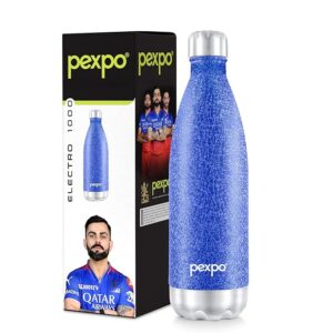 PEXPO Electro 1000 ISI Certified Hot & Cold | Stainless Steel Water Bottle - 980ml, Blue | 2 Years Warranty | Office Bottle | Workout | Travelling | Home | RCB Edition
