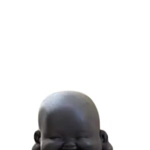 Laughing Buddha Statue â€“ Cute Smiling Little Buddha Idol | Marble Dust Baby Monk Figurine for Home, Office, Car Dashboard, Gifting & DÃ©cor (Black Maala)