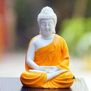 Budha Premium Rare Handcrafted Polymarble Meditation/Dhyan Orange Buddha Statue Lord Figurine/Idol (Orange, 5.5-inch), Idol