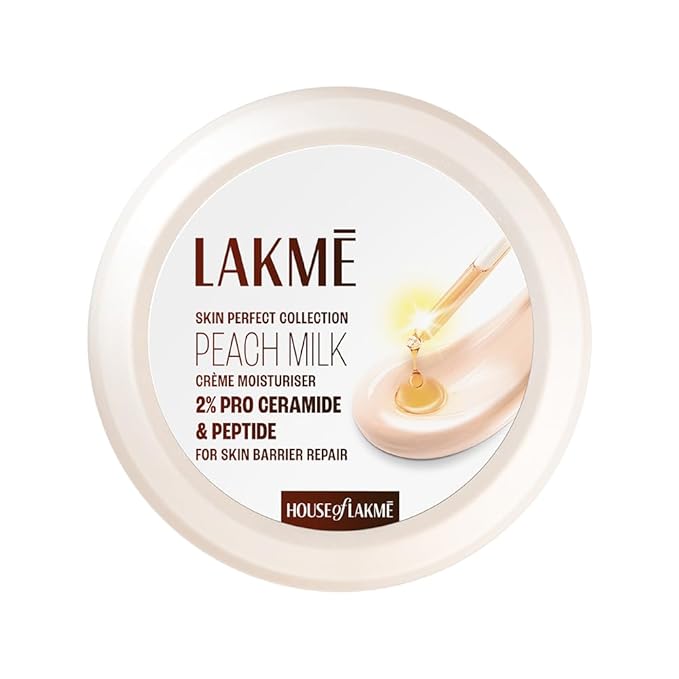 Lakme Peach Milk Soft Crème Moisturizer for Face 150 g, Daily Lightweight Whipped Cream with Vitamin E for Soft, Glowing Skin - Non Oily 24h Moisture