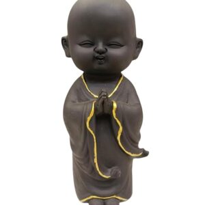 ANI DIVINE Handcrafted Buddha Standing Idol Smiling Monk 9 Inch Showpiece for Home Decoration, Office Desk Decor, Good Luck (Polyresin, Black)