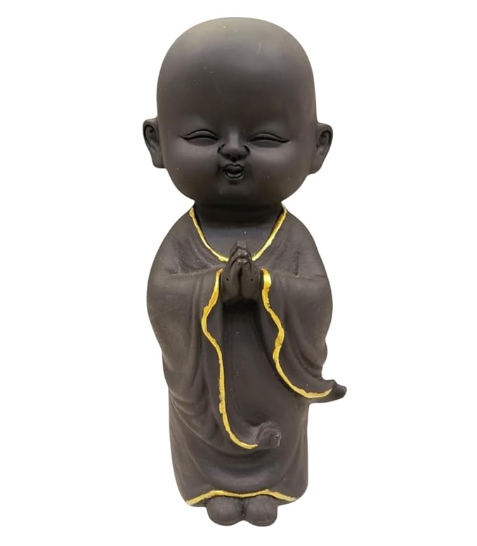 ANI DIVINE Handcrafted Buddha Standing Idol Smiling Monk 9 Inch Showpiece for Home Decoration, Office Desk Decor, Good Luck (Polyresin, Black)