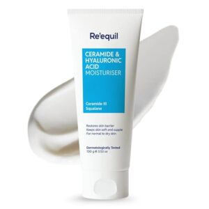 RE' EQUIL Ceramide & Hyaluronic Acid Moisturiser | Moisturizer For Face | Barrier Repair Cream | Long Lasting Hydration | Suitable For Normal To Dry Skin | 100G