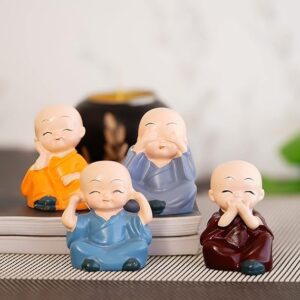 Original Decorative Smiling Monk Figurines, Idol, Set of 4, Orange, Blue, Navy, Maroon 5CM