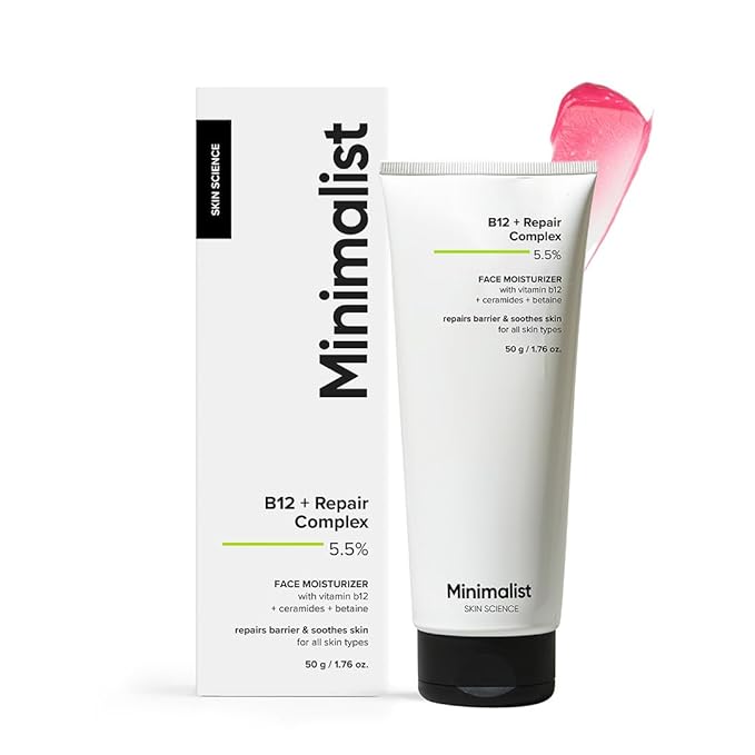Minimalist Barrier Repair Face Moisturizer with Vitamin B12 Complex 5.5% with Ceramides for All Skin Types | Strengthens Skin Barrier, Boosts Hydration, Soothing, Lightweight Gel Texture | 50 gm