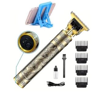 Professional (TNS) Hair Trimmer For Men â€“Light Weight Golden Plastic Body,Cordless,4 Guide Combs, USB Rechargeable, Men'S Golden Plastic Body â€“Zero Gap Beard & Hair Clipper with Guide Combs & Brush