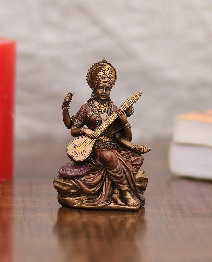 Collectible India Saraswati Idol Statue - Goddess Saraswati Home Gift Showpiece Murti Sculpture - Hindu Goddess of Knowledge, Saraswati Idol Music & Art Decor Gifts.