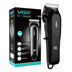 VGR VL-118 Limited Edition Professional Corded & Cordless Hair Clipper | LED Display | 6 Length Settings | 200 min Runtime | Ultra-Sharp Blades | 2000mAh Battery | Salon-Grade Grooming (Black)