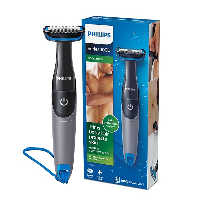 PHILIPS Bg1025/15 Showerproof Battery Powered Body Groomer Shaver For Men, Safe For All Body Areas, Including Private Parts, Black