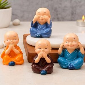 Cute Baby Monk Decorative Statue for Home DÃ©cor Smiling Buddha Monk Idol for Living Room, Tabletop & Gifting Resin Feng Shui Showpiece for Peace & Positivity