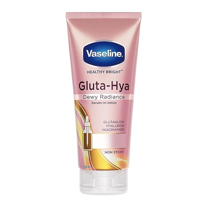 Vaseline Gluta-Hya Dewy Radiance Lotion for Face & Body | Gives Brighter Skin | Glutathione & Niacinamide Infused Moisturizer, 200ml