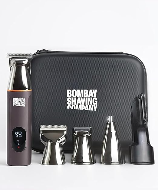 Bombay Shaving Company Full Body Trimmer With Hard Travel Case | 5 Magnetic Attachments, Multi Length Settings Comb, Detachable Blades, Type C Flash Charging, IPX6 Waterproof | Multi-grooming | Travel Trimmer Case | Gifts For Men