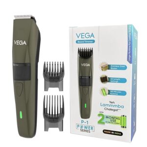 Vega P1 Battery Powered Beard Trimmer for Men, USB C Type, 160 Mins Runtime & 40 Length Settings, 2 Beard Comb, Cord-Cordless Use, Hair Trimmer, Shaving Machine, 1 Yrs Warranty (Power Series, VHTH-25)