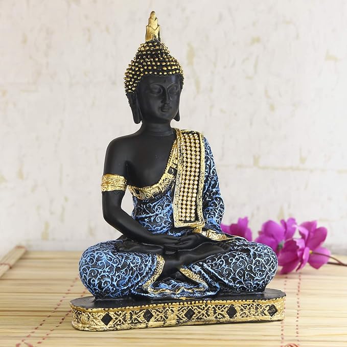 eCraftIndia Buddha Showpiece (18.5 cm x 13 cm x 24 cm, Blue) - Polyresin