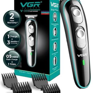 VGR V-055 Professional Hair Trimmer for Men | Cordless/Corded Beard & Hair Clipper | Adjustable T-Blade | 4 Guide Combs | 120 Min Runtime | USB Charging (Black)