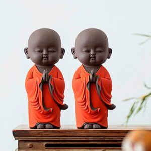 Blessing BUDDHA Smiling Monk Showpiece | Good Luck Feng Shui Statue for Home & Office Desk Decor | Positive Energy Gift for Success & Prosperity | Diwali Gift (Orange)