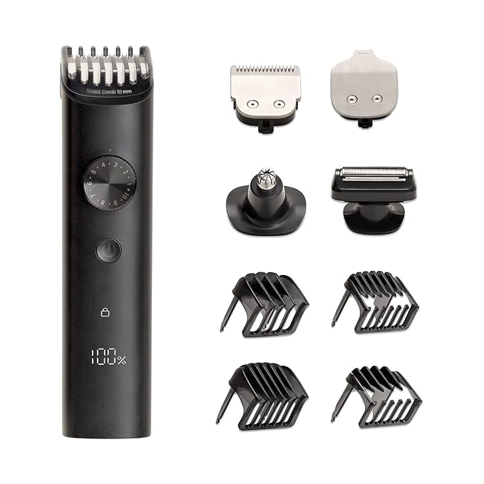Mi Grooming Kit Pro, Face, Hair, Body - All-in-One Professional Styling Trimmer, Body Groomer, Nose & Ear Hair Trimming, Hair Clippers, Beard Combs, Quick Charge & 90 Mins Run Time,Black,Men